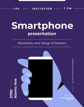 Template di design Recensione dello smartphone con il telefono in mano su viola Poster 22x28in