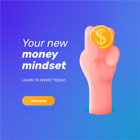 Ontwerpsjabloon van Instagram van geld mindset met hand holding coin