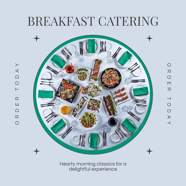 Template di design Breakfast Catering Ad with Tasty Snacks on Table Instagram