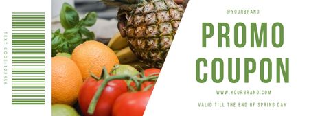 Grocery Store Promotion with Fresh Fruits and Vegetables Coupon Design Template