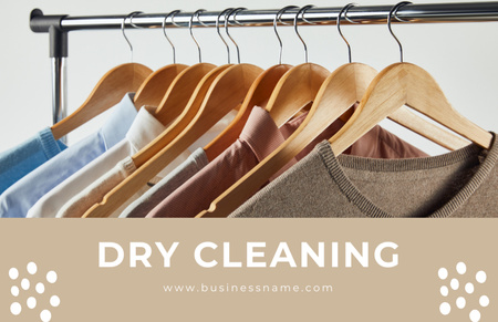 Dry Cleaning Services with Clothes on Hangers Business Card 85x55mm Design Template