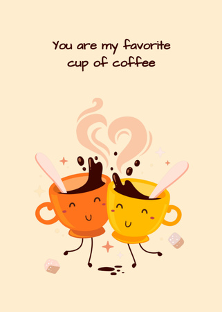 Cute Love Text With Coffee Cups Postcard 5x7in Vertical Design Template
