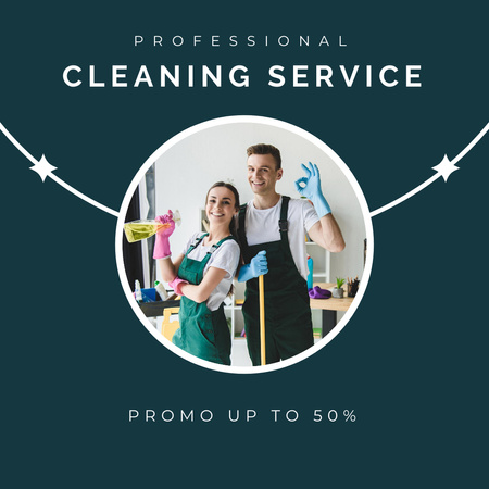 Cleaning Service Discount Announcement with Attractive Young Man and Woman Instagram Modelo de Design