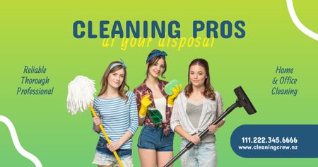 Cleaning Service Ad with Three Smiling Girls Facebook ADデザインテンプレート