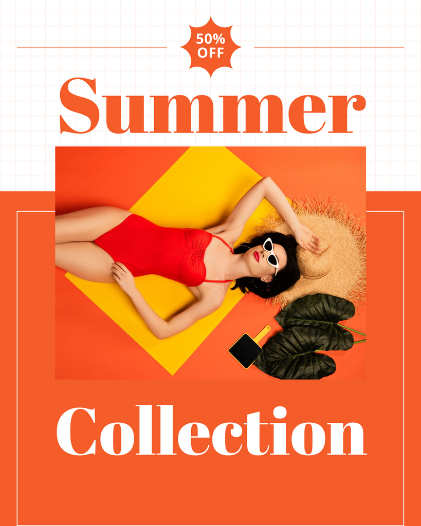 Plantilla de diseño de Beachwear Sale Ad on Orange Instagram Post Vertical 