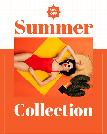 Ontwerpsjabloon van Instagram Post Vertical van Beachwear Sale Ad on Orange