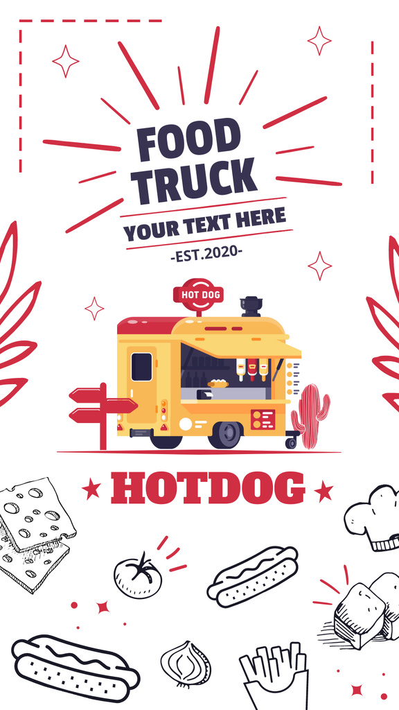 Illustration of Street Food Booth with Hot Dog Instagram Story Tasarım Şablonu