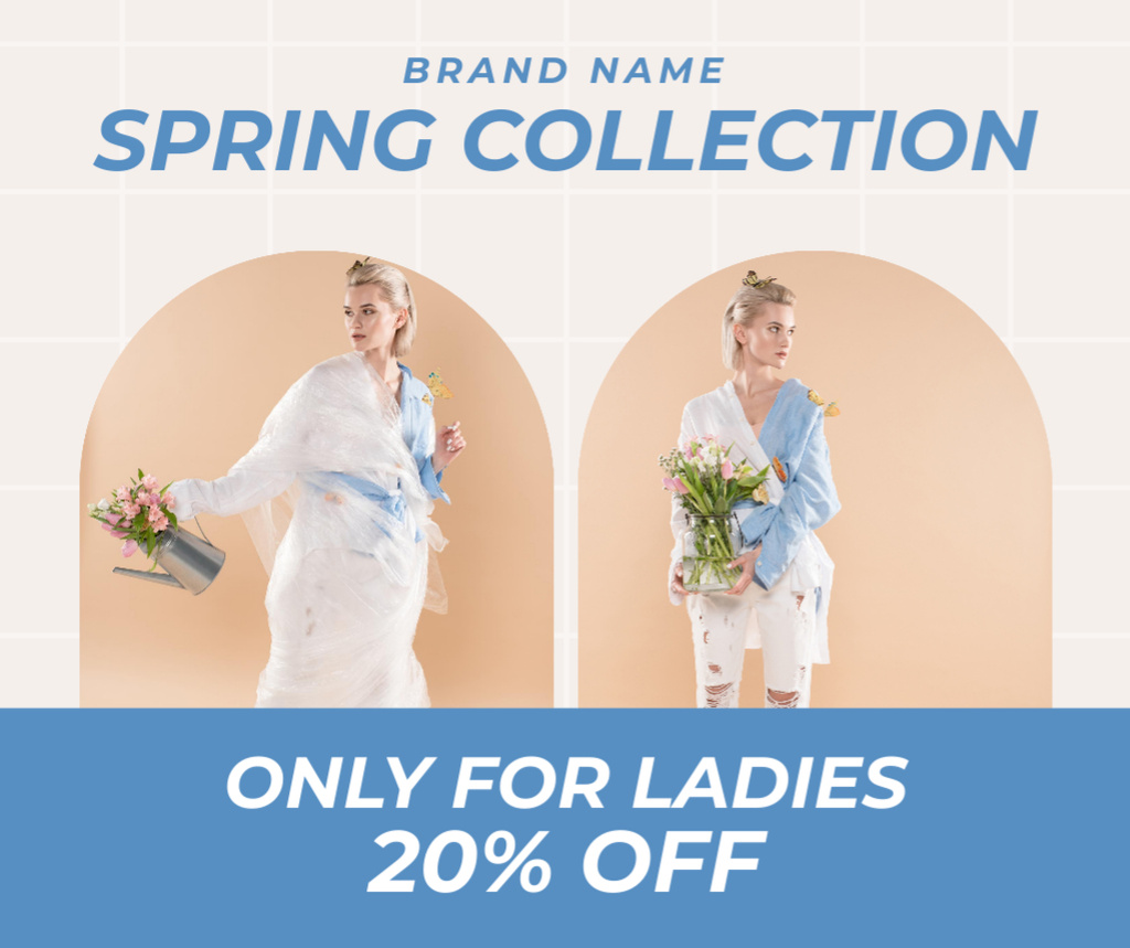 Ontwerpsjabloon van Facebook van Collage with Women's Spring Sale Announcement