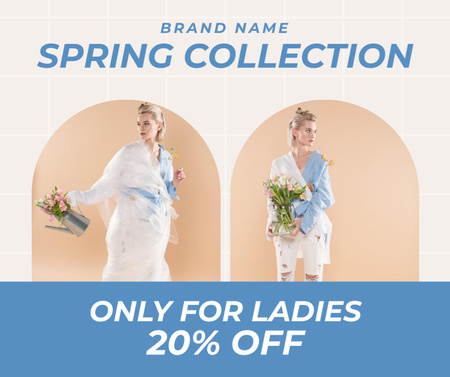 Modèle de visuel Collage avec l'annonce de la vente de printemps pour femmes - Facebook