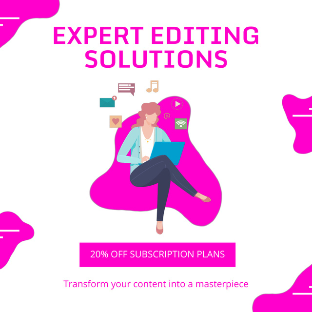 Discount On Subscription On Editing Services Animated Post Design Template
