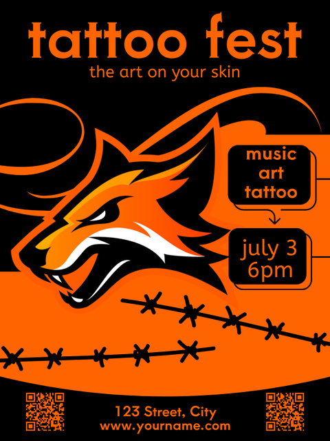 Creative Tattoo Fest With Music Announcement Poster US – шаблон для дизайну