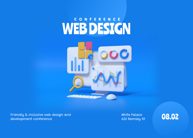 Web Design Conference Announcement with Creative Illustration Flyer 5x7in Horizontal Modelo de Design
