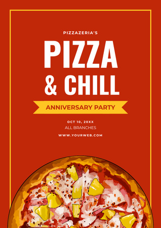 Anniversary Party Announcement with Appetizing Pizza Poster Design Template