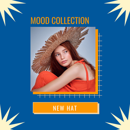 Plantilla de diseño de Nuevo artículo de moda con mujer elegante con sombrero de paja. Instagram 