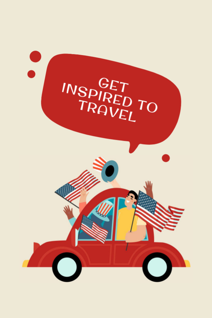 USA Independence Day Tours Offer with Flags in Car Postcard 4x6in Vertical Design Template