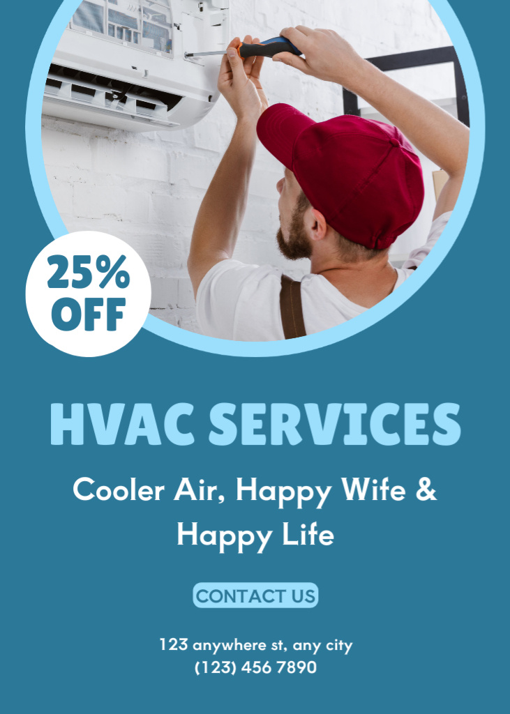 Designvorlage HVAC Services Installation and Maintenance Blue für Flayer