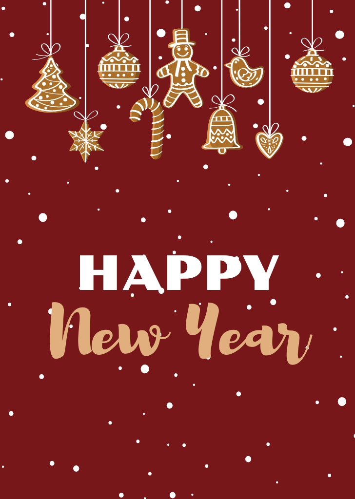 Cute New Year Greeting on Red Postcard A6 Vertical tervezősablon
