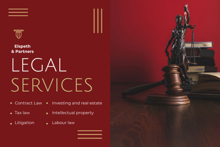 Legal Services Ad with Themis Statuette Flyer 4x6in Horizontal Design Template