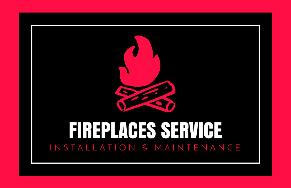 Fireplaces Services Red and Black Business Card 85x55mm Design Template