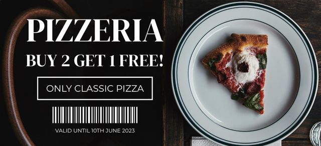 Slice of Appetizing Pizza on Plate Coupon 3.75x8.25in Design Template