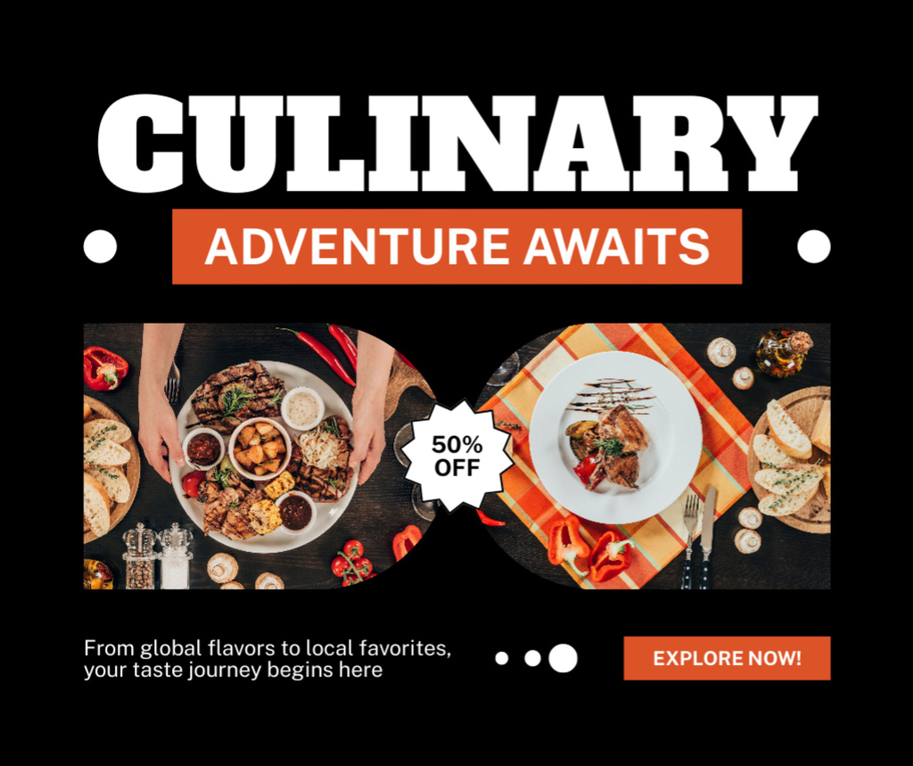 Ad of Culinary Adventure with Tasty Food Facebook Šablona návrhu