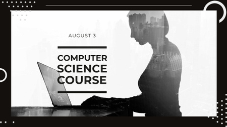 Computer Science Course Ad with Woman using Laptop FB event cover Design Template