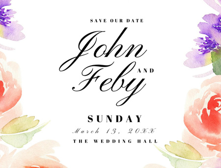 Wedding Event With Watercolor Flowers Postcard 4.2x5.5in – шаблон для дизайну