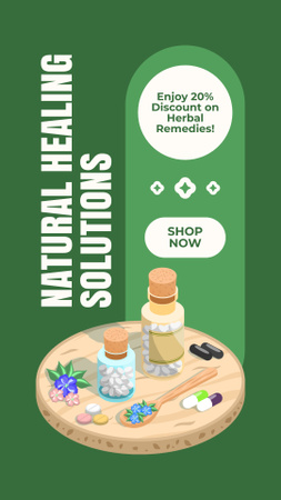 Soluções de cura natural com remédios fitoterápicos com desconto Instagram Story Modelo de Design