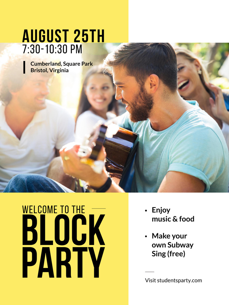 Friends at Block Party with Guitar Poster US Design Template