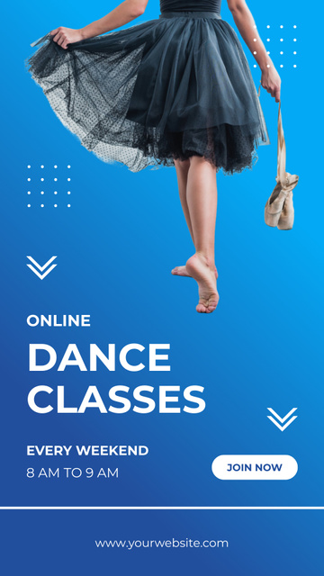 Dance Classes Promotion with Ballerina holding Pointe Shoes Instagram Story Πρότυπο σχεδίασης