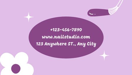 Anúncio do Nails Studio com esmalte roxo e flor Business Card US Modelo de Design