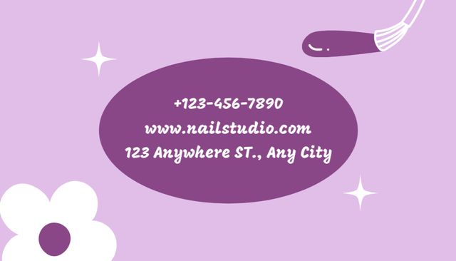 Nails Studio Ad with Purple Nail Polish and Flower Business Card USデザインテンプレート