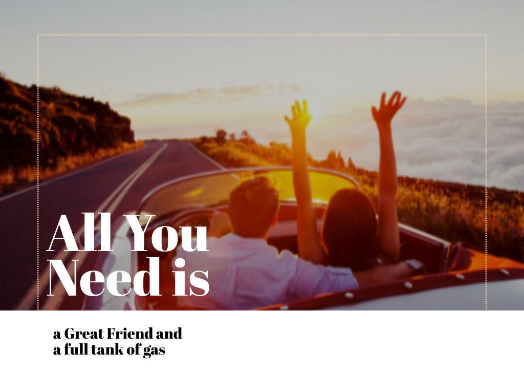 Young couple in convertible car on road Card Design Template