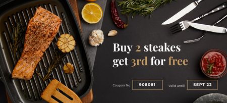 Food Offer with Juicy Steak Coupon 3.75x8.25in Design Template