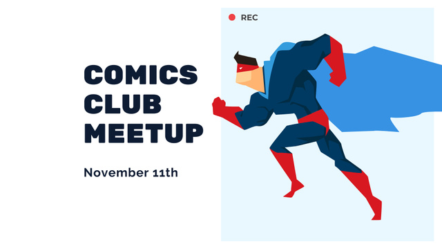 Modèle de visuel Comics Club Meeting Announcement with Superhero - FB event cover
