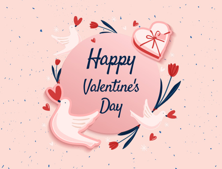Plantilla de diseño de Valentine's Day Wishes And Doves With Hearts Postcard 4.2x5.5in 