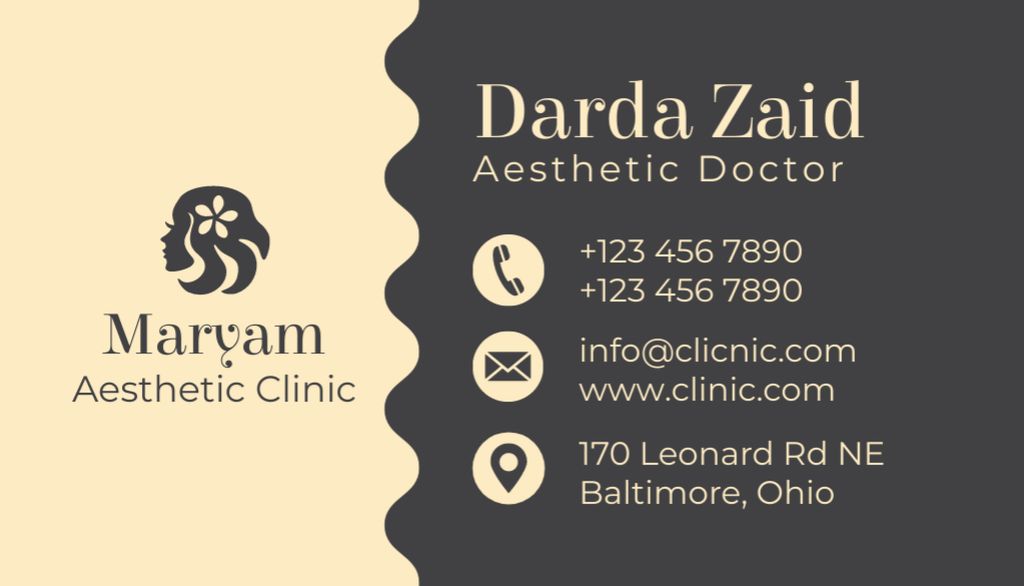 Aesthetic Doctor Contact Information Business Card US Modelo de Design