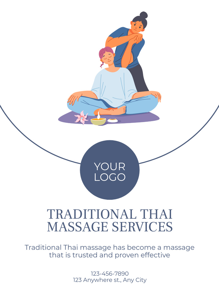 Massage Therapy Promotion with Illustration Poster US Tasarım Şablonu
