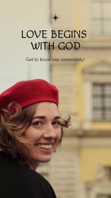 Ontwerpsjabloon van TikTok Video van Happy Woman Introducing Christian Community