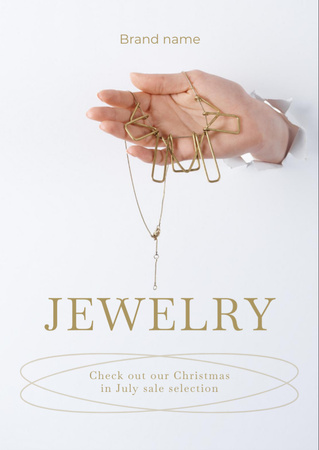 Jewelry Store Advertisement with Beautiful Gold Necklace on White Flyer A6 Design Template