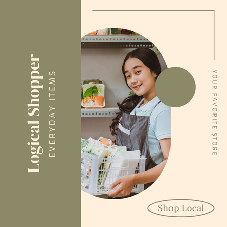 Platilla de diseño Grocery Shop Ad with Friendly Woman Salesman Instagram AD