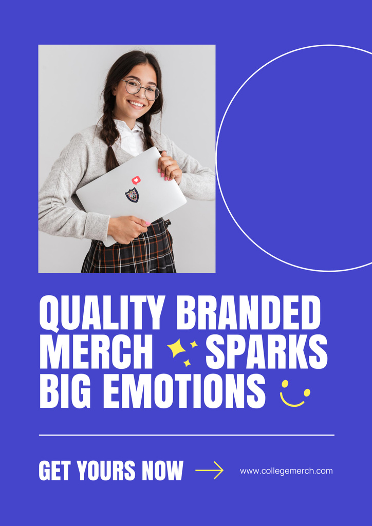 Plantilla de diseño de Quality Branded College Apparel and Merchandise offer wit Girl in Glasses Poster B2 