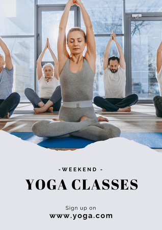 Yoga Class Ad with Meditating People Poster A3 Design Template