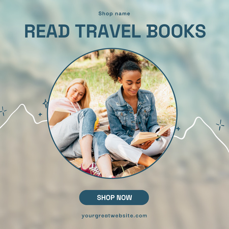 Travel Books Sale Ad with Friends Reading in Nature Instagram Modelo de Design