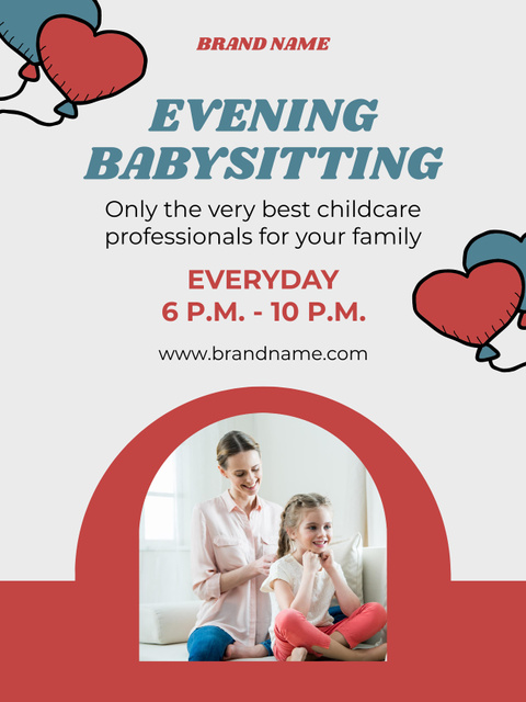 Babysitting Services Offer with Little Kid Poster US tervezősablon