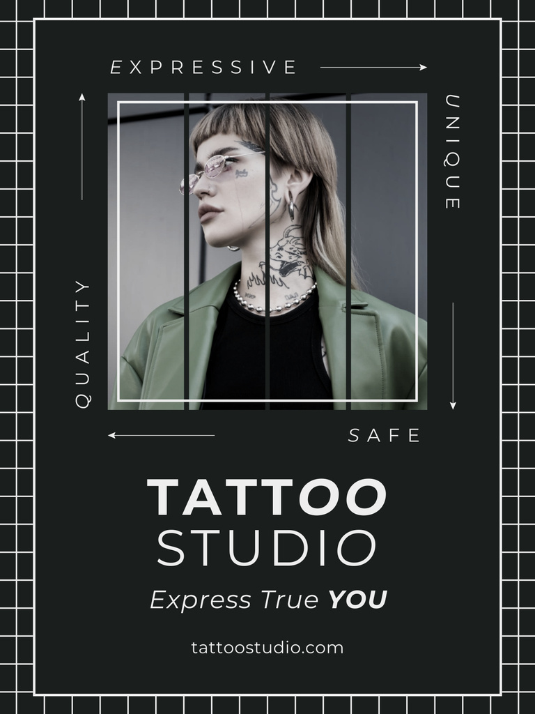 Safe And Expressive Tattoo Studio Service Offer Poster US tervezősablon