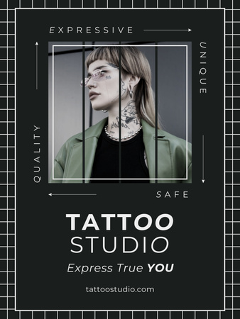 Plantilla de diseño de Oferta de servicio de estudio de tatuajes seguro y expresivo Poster US 
