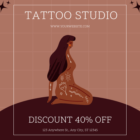 Designvorlage Kreatives Tattoo-Studio mit Rabatt und Illustration für Instagram