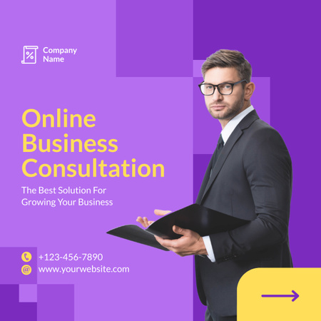 Ad of Online Business Consultation with Businessman LinkedIn post tervezősablon