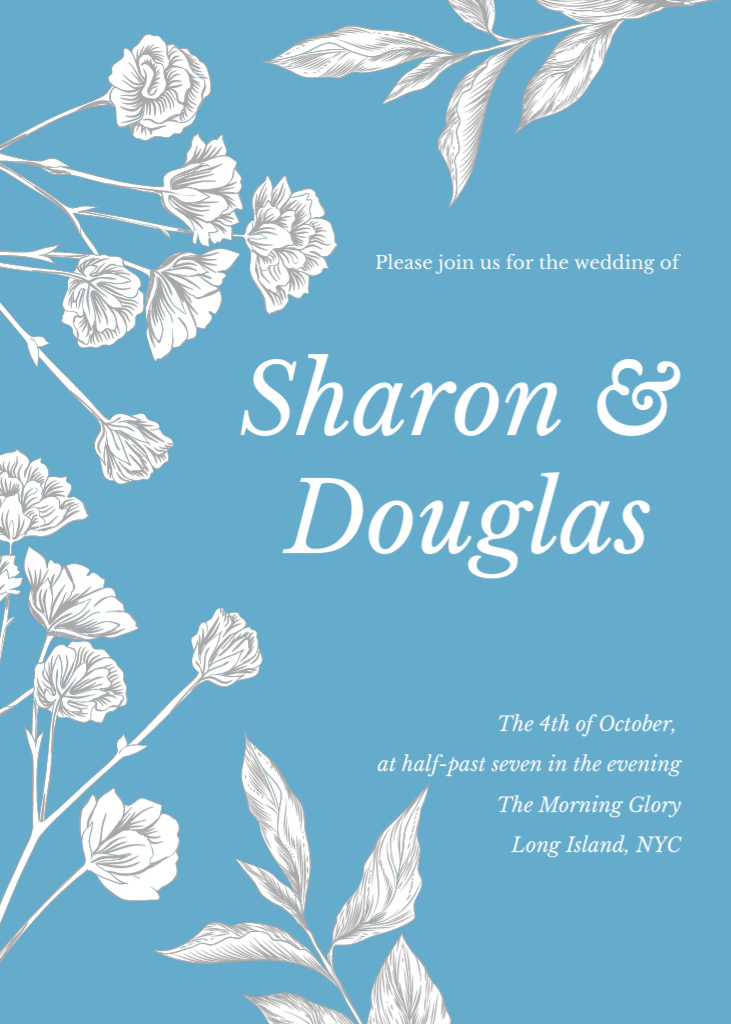 Charming Wedding Ceremony Announcement With Flowers Invitation Design Template